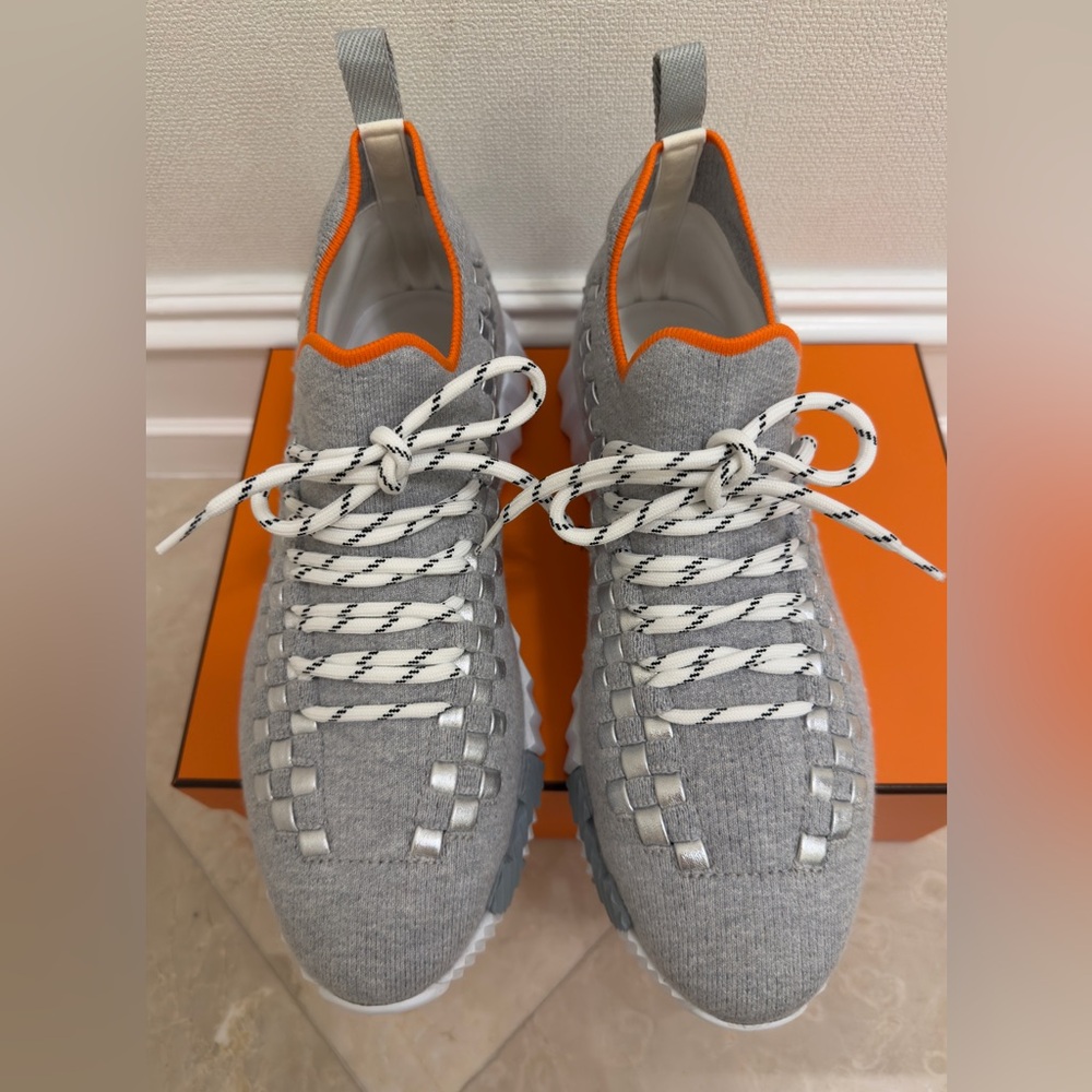 Hermès Slip-On Sneakers – Knit & lamb skin– Made in Italy Size 39,5 ( US 9-9,5) - Picture 3 of 12